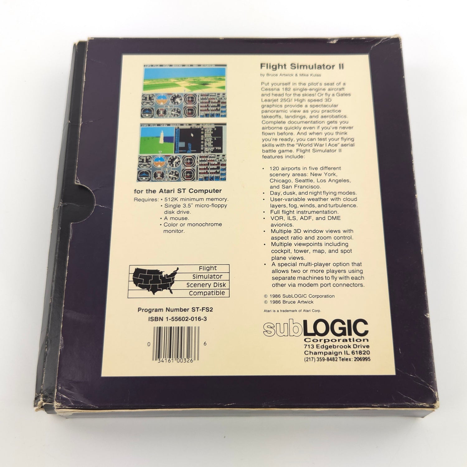 Atari ST STE Spiel : Flight Simulator II - Diskette Anleitung OVP / sublogic