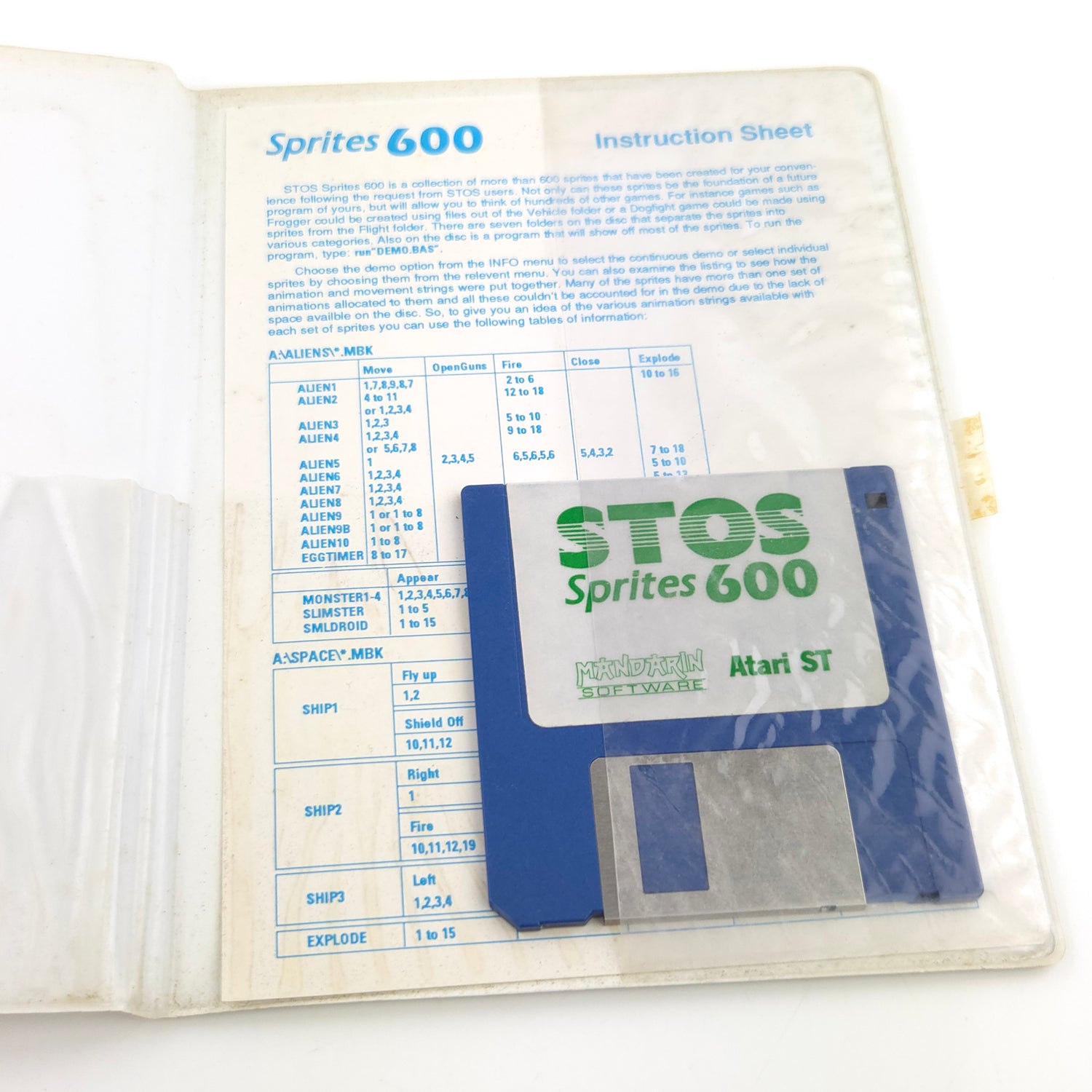 Atari ST STE Spiel : Stos Sprites 600 - Diskette Anleitung OVP / Mandarin