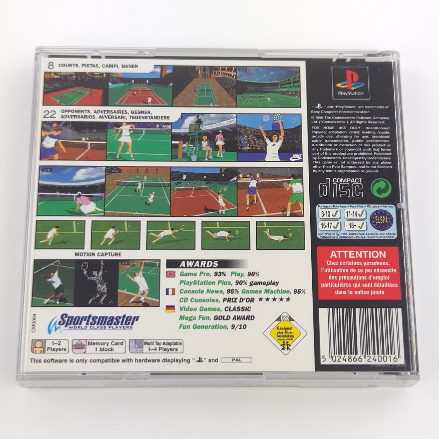 Sony Playstation 1 Spiel : Sampras Extreme Tennis - PS1 Psone CD Anleitung OVP