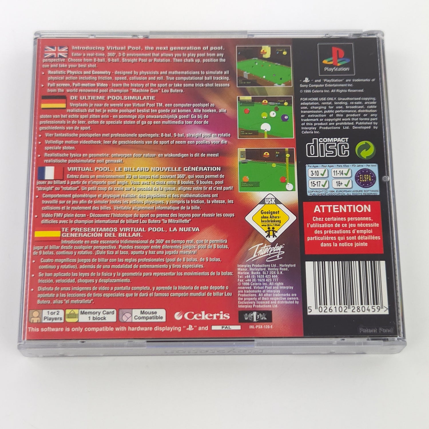 Sony Playstation 1 Spiel : Virtual Pool - CD Anleitung OVP / PAL PS1 Psone