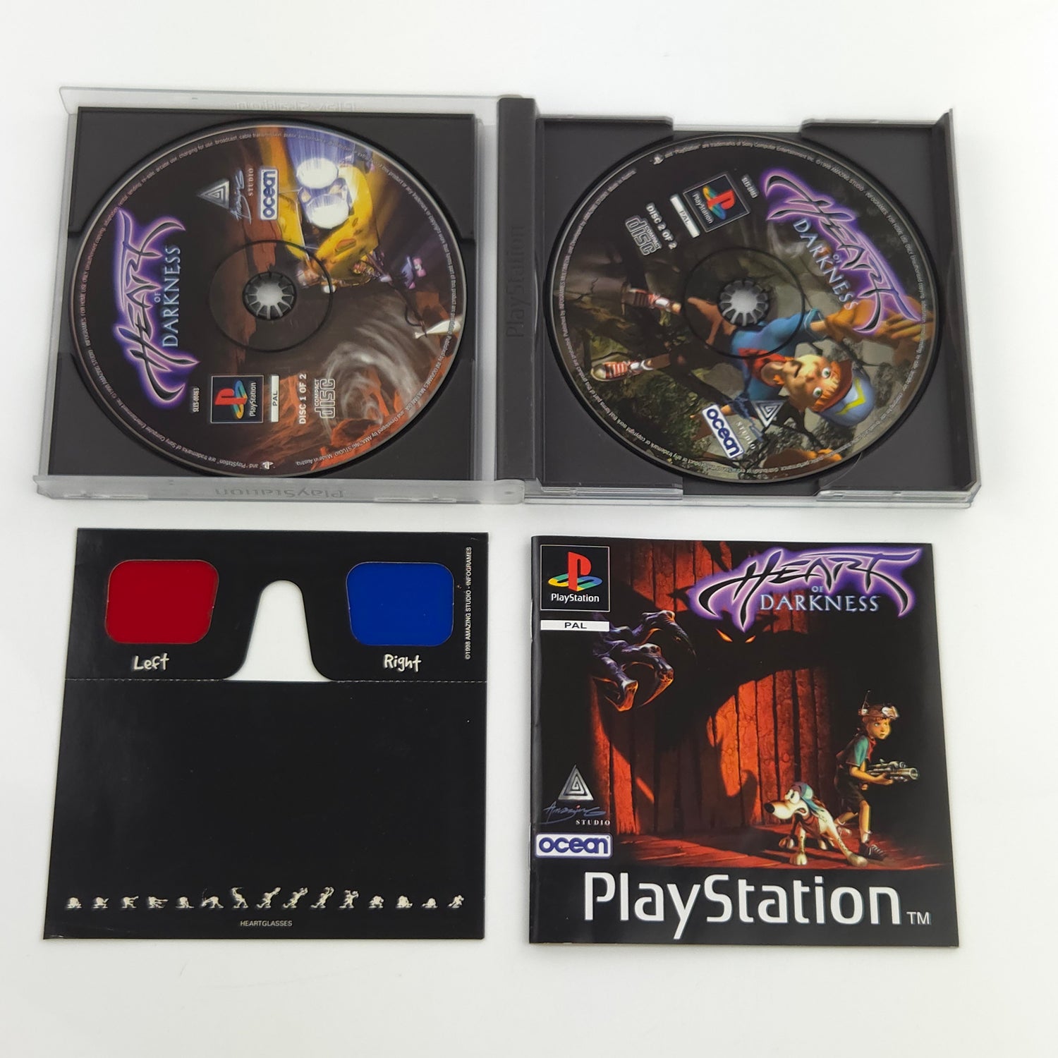 Sony Playstation 1 Spiel : Heart of Darkness + 3D Brille - PS1 PSone / PAL OVP