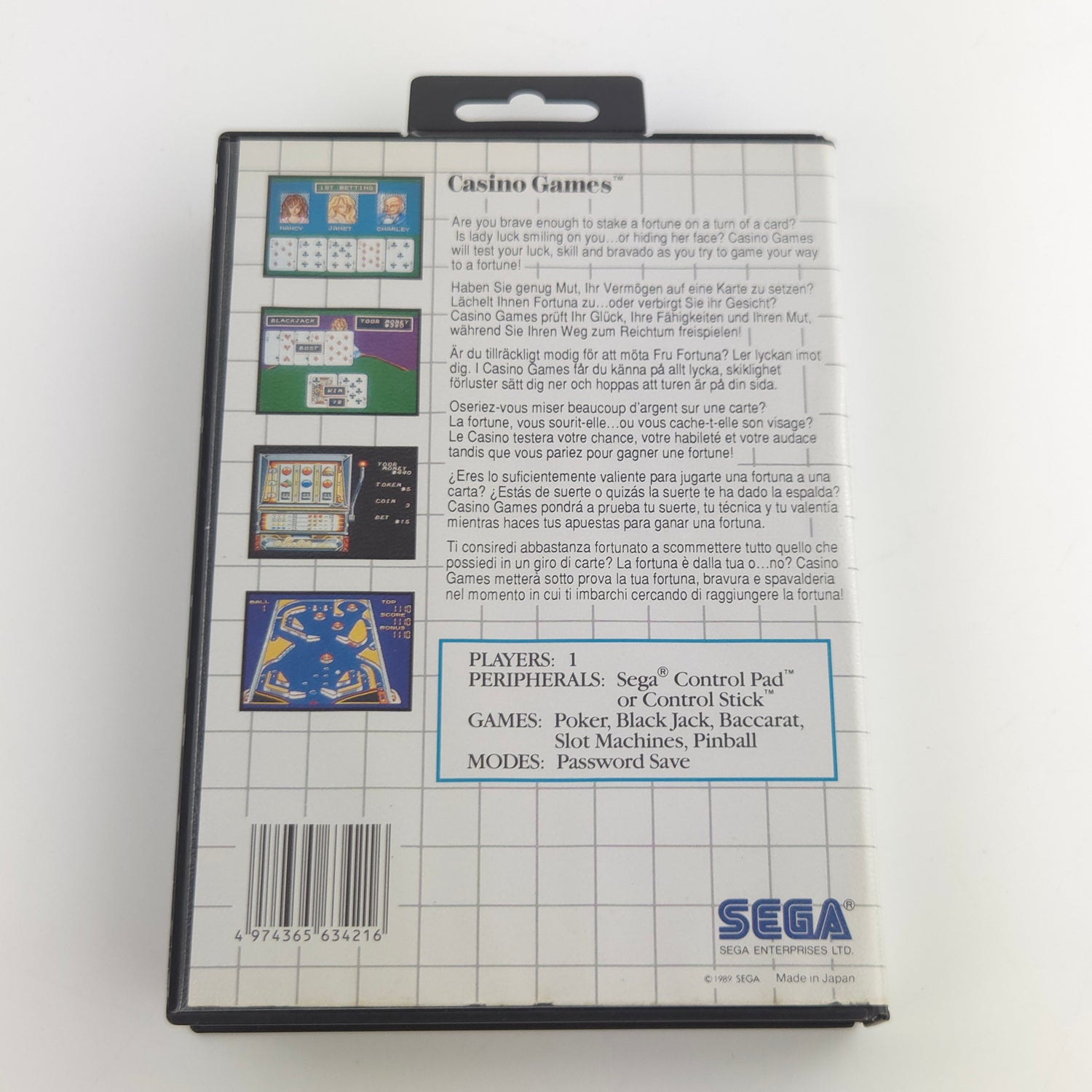 Sega Master System Spiel : Casino Games - MS Cartridge Modul Anleitung OVP PAL