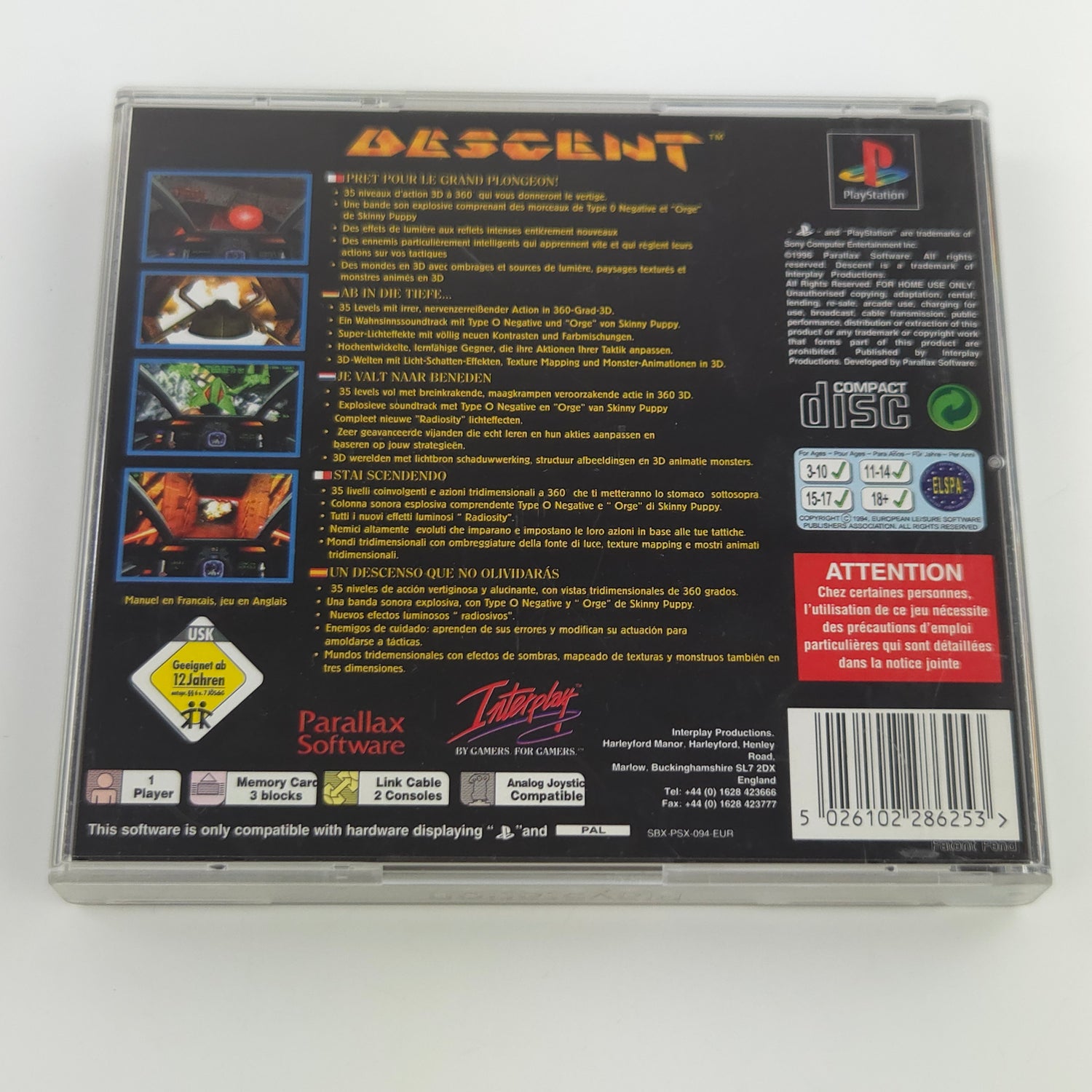 Sony Playstation 1 Spiel : Descent - PS1 PSX PAL Game / CD Disk OVP ohne Anl.