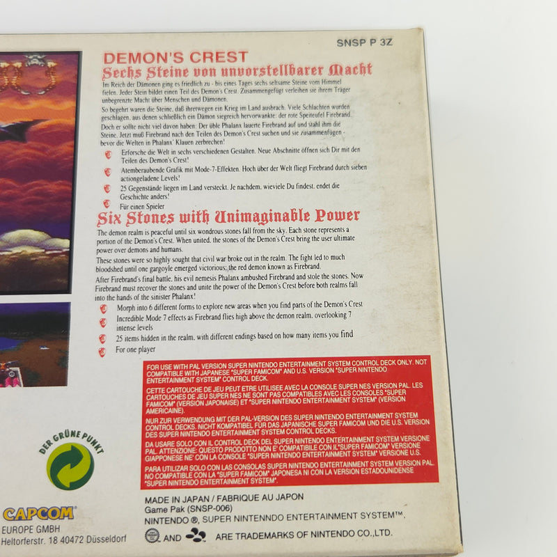 Super Nintendo Spiel : Demons Crest - SNES Modul Anleitung OVP PAL EUR