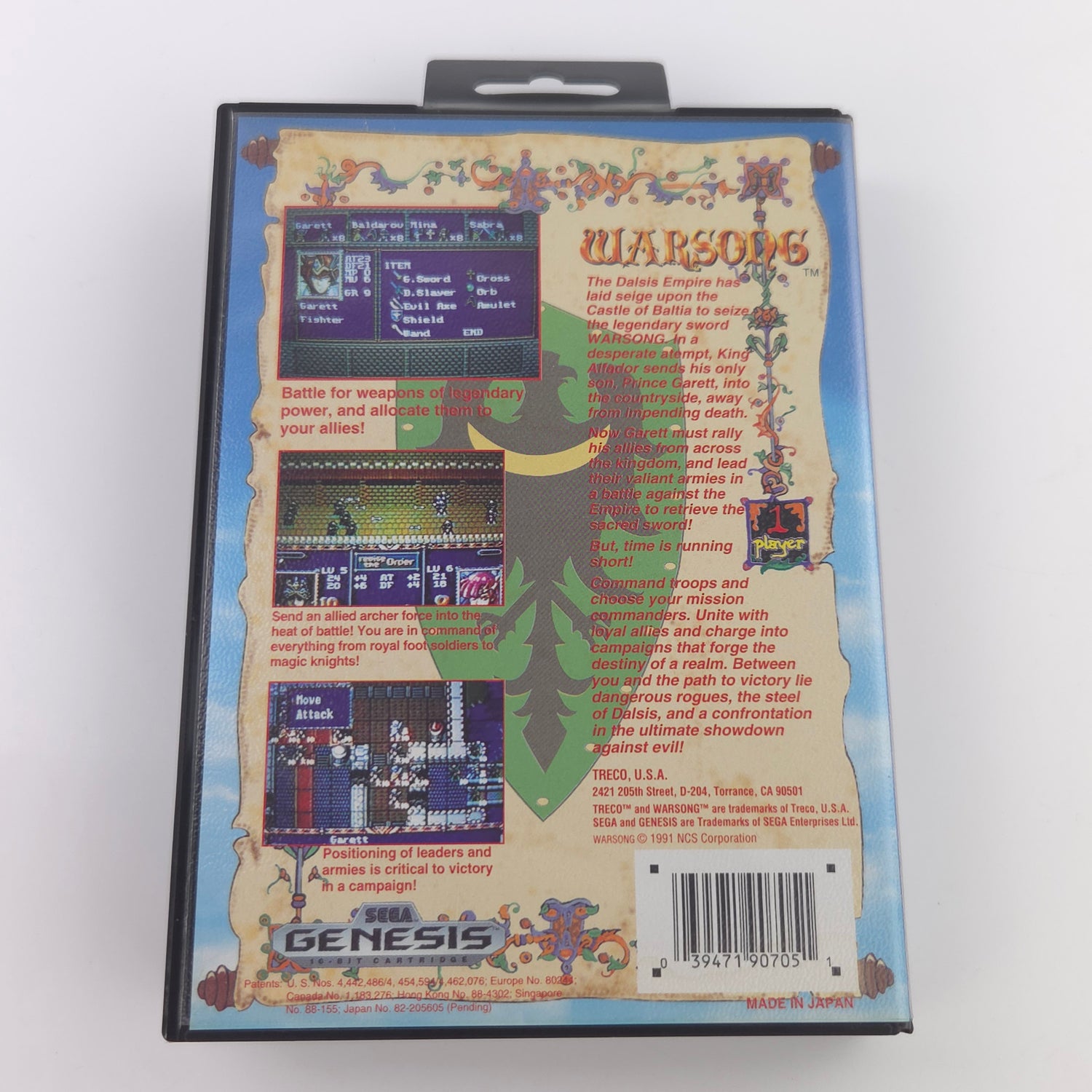 Sega Genesis Spiel : Warsong - MD NTSC-U/C USA Version OVP Cartridge Manual