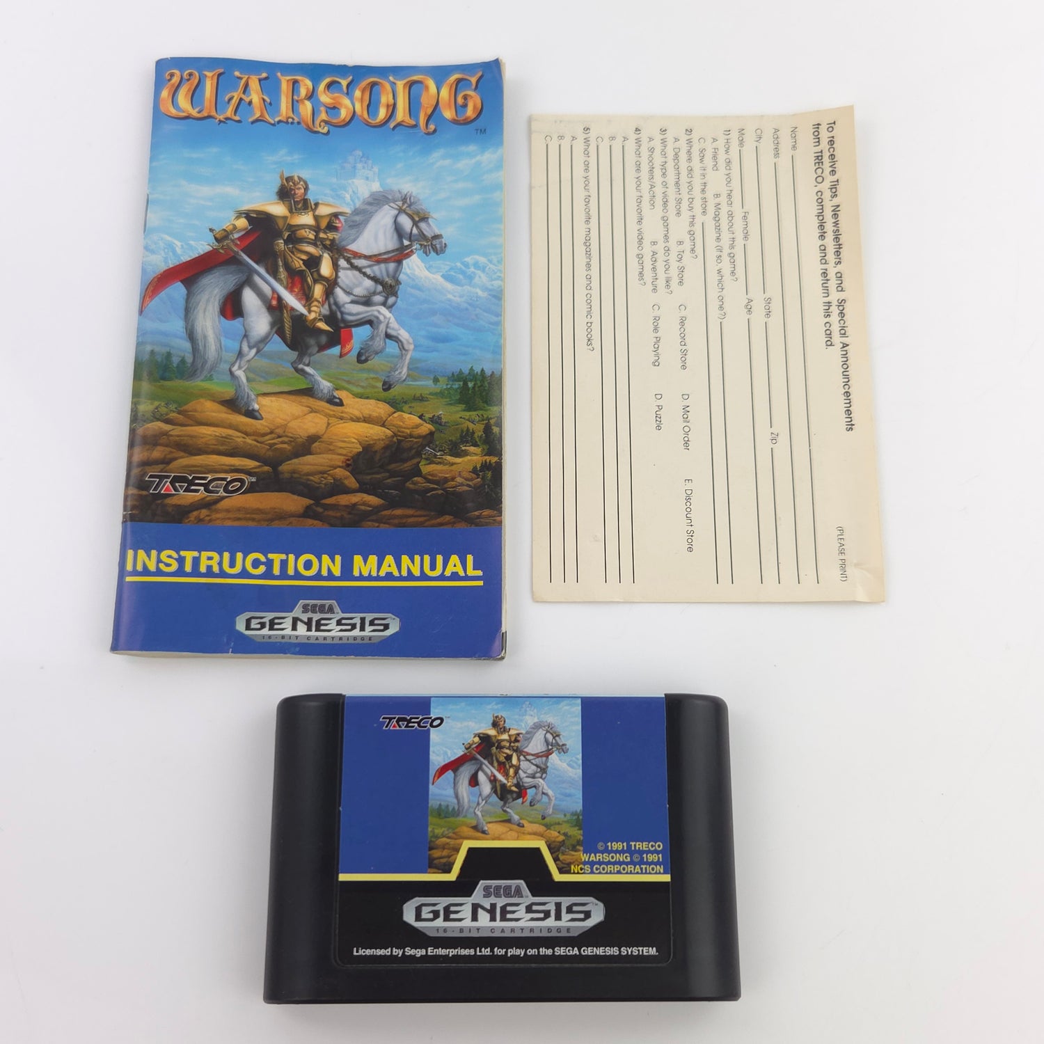 Sega Genesis Spiel : Warsong - MD NTSC-U/C USA Version OVP Cartridge Manual