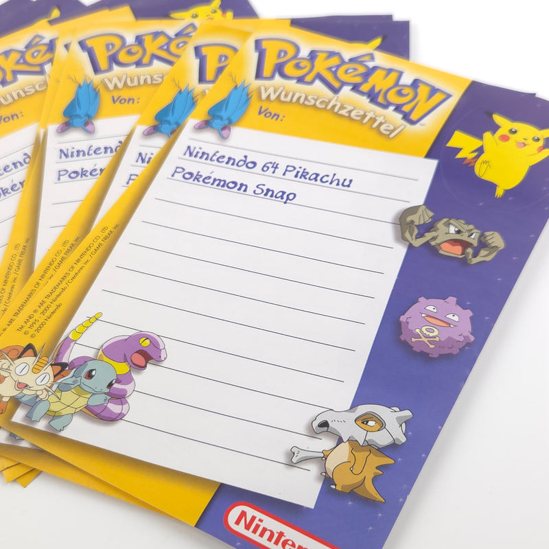 Nintendo 64 Promo Werbung : Pokemon Wunschzettel mit Pikachu Aufkleber