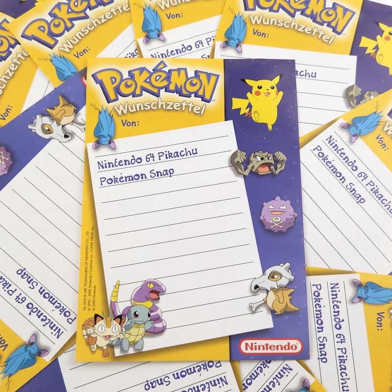 Nintendo 64 Promo Werbung : Pokemon Wunschzettel mit Pikachu Aufkleber
