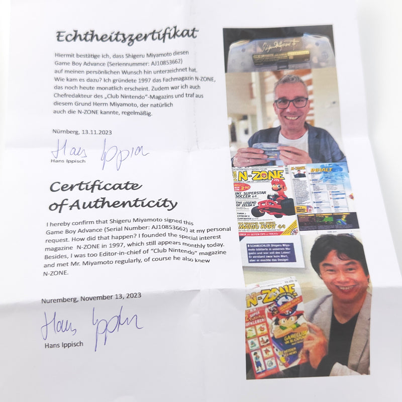 Nintendo Game Boy Advance Konsole mit Unterschrift von Shigeru Miyamoto