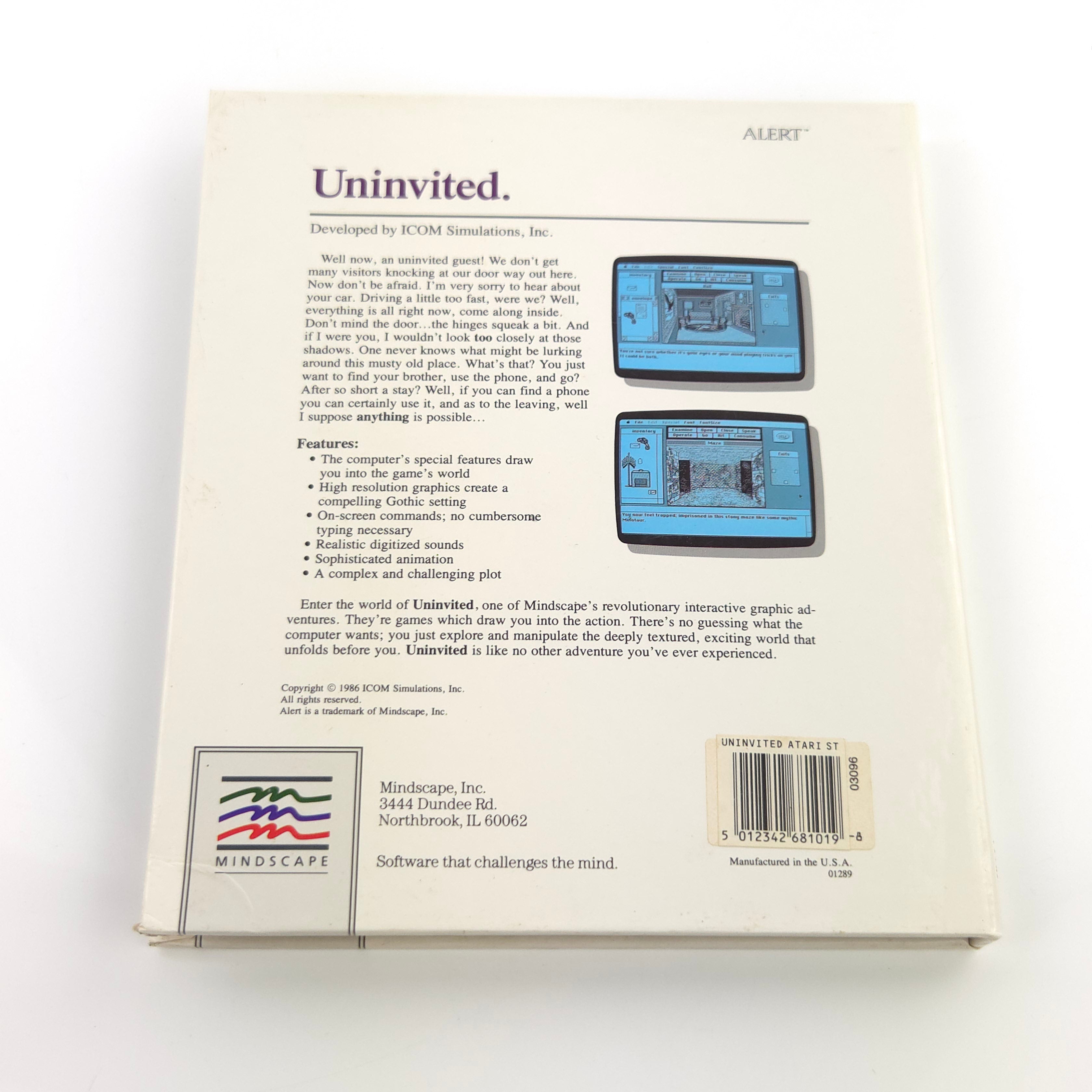 Atari ST Spiel – Uninvited Big Box Mirror Soft OVP