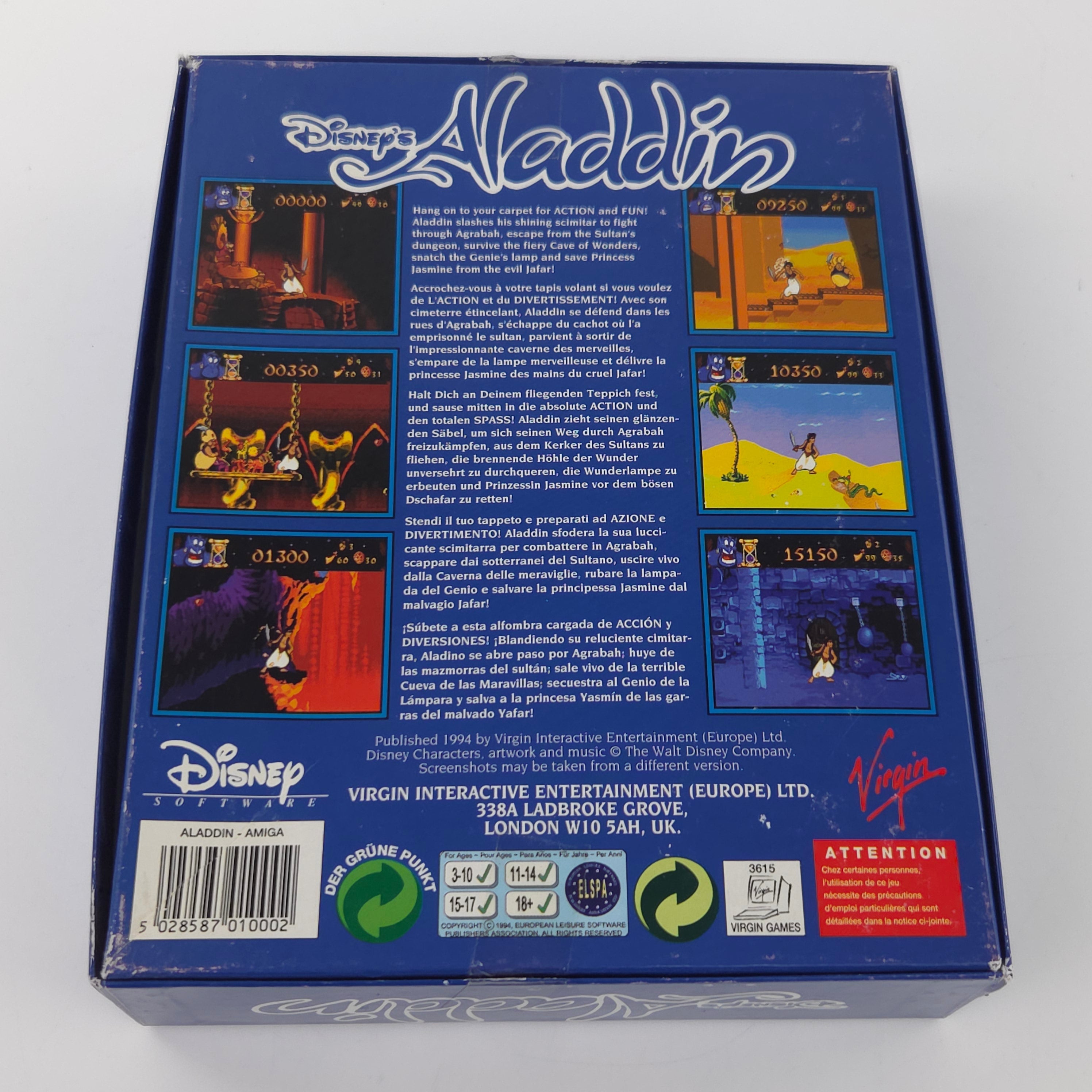 Amiga Spiel Disney Aladdin Big Box OVP PAL Virgin CBM