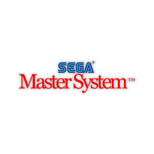 Das ikonische rote und blaue Sega Master System Logo, prominent auf schwarzem Hintergrund dargestellt.