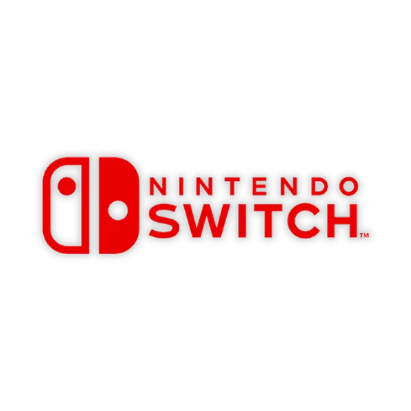 Rotes Nintendo Switch-Logo auf schwarzem Hintergrund.
