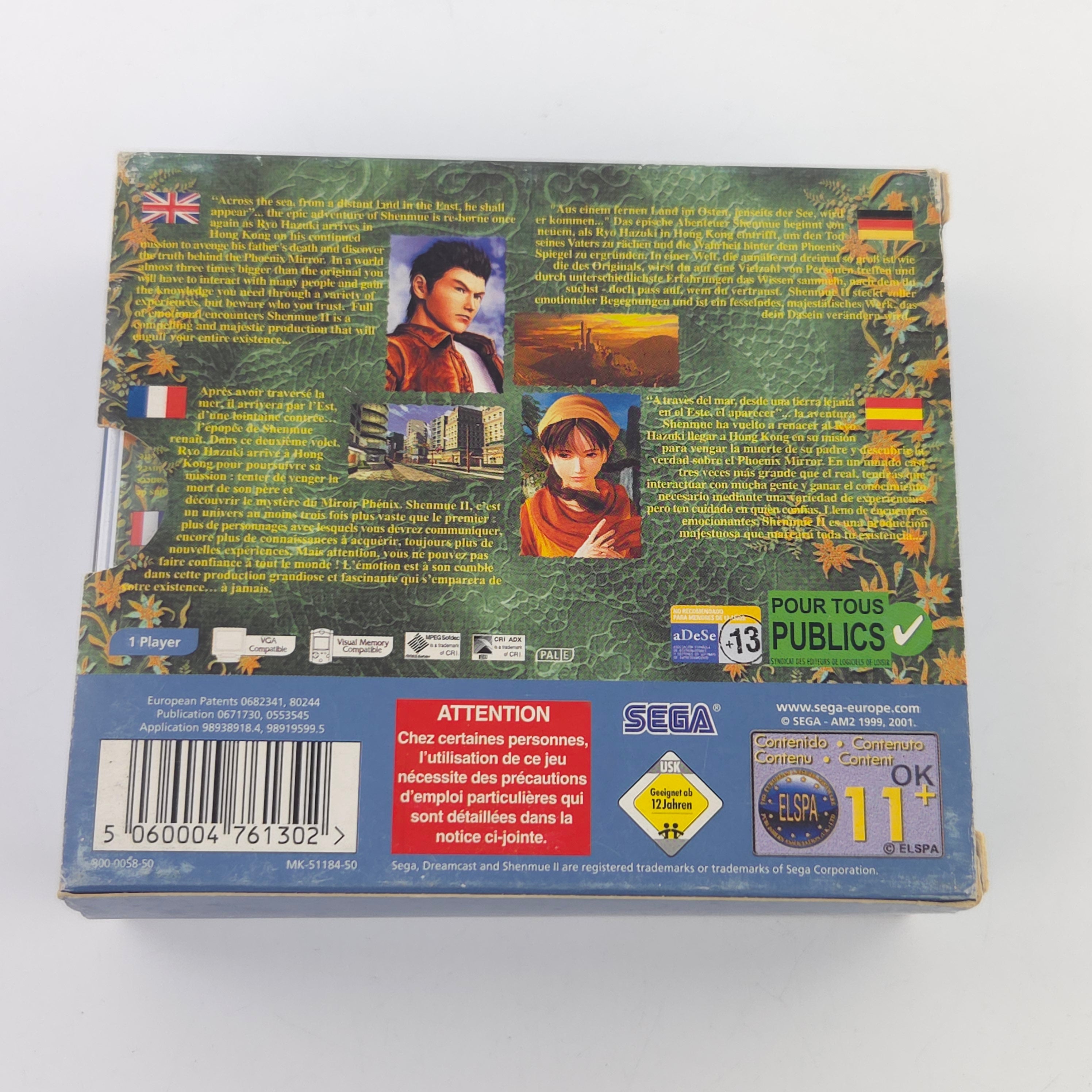 Sega Dreamcast Spiel Shenmue II Pappschuber OVP PAL EUR