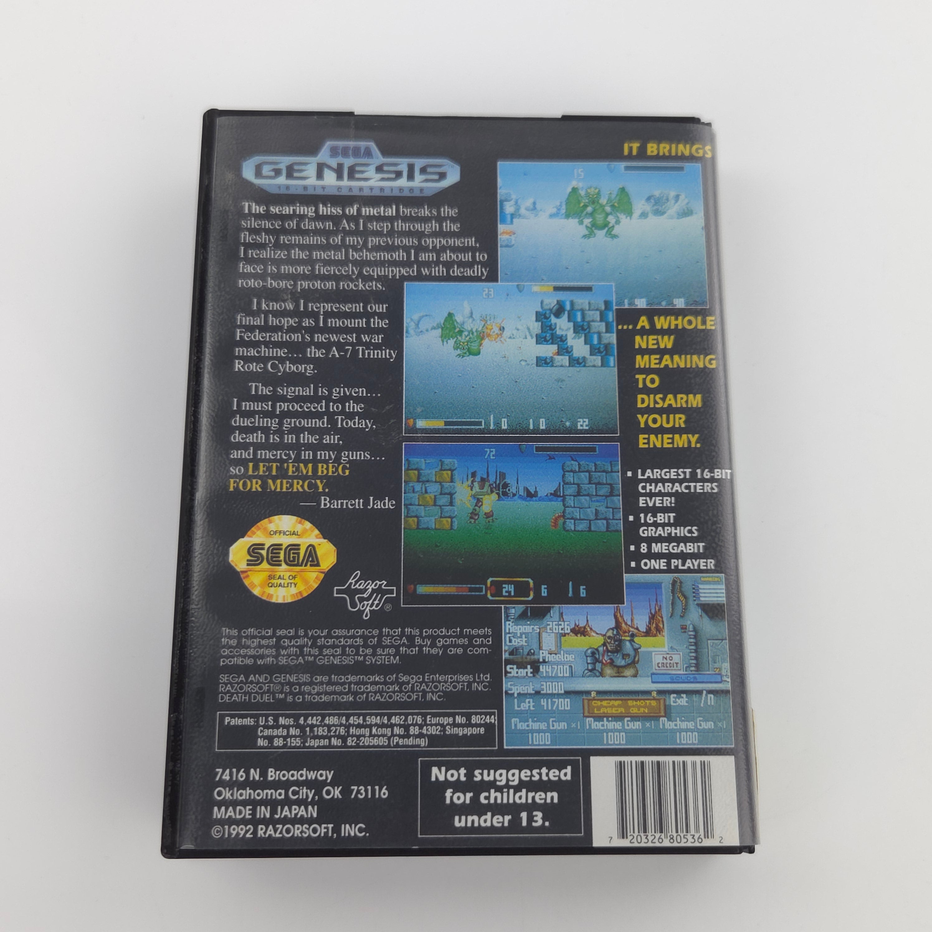 Sega Genesis Spiel Death Duel MD OVP NTSC USA Sehr gut