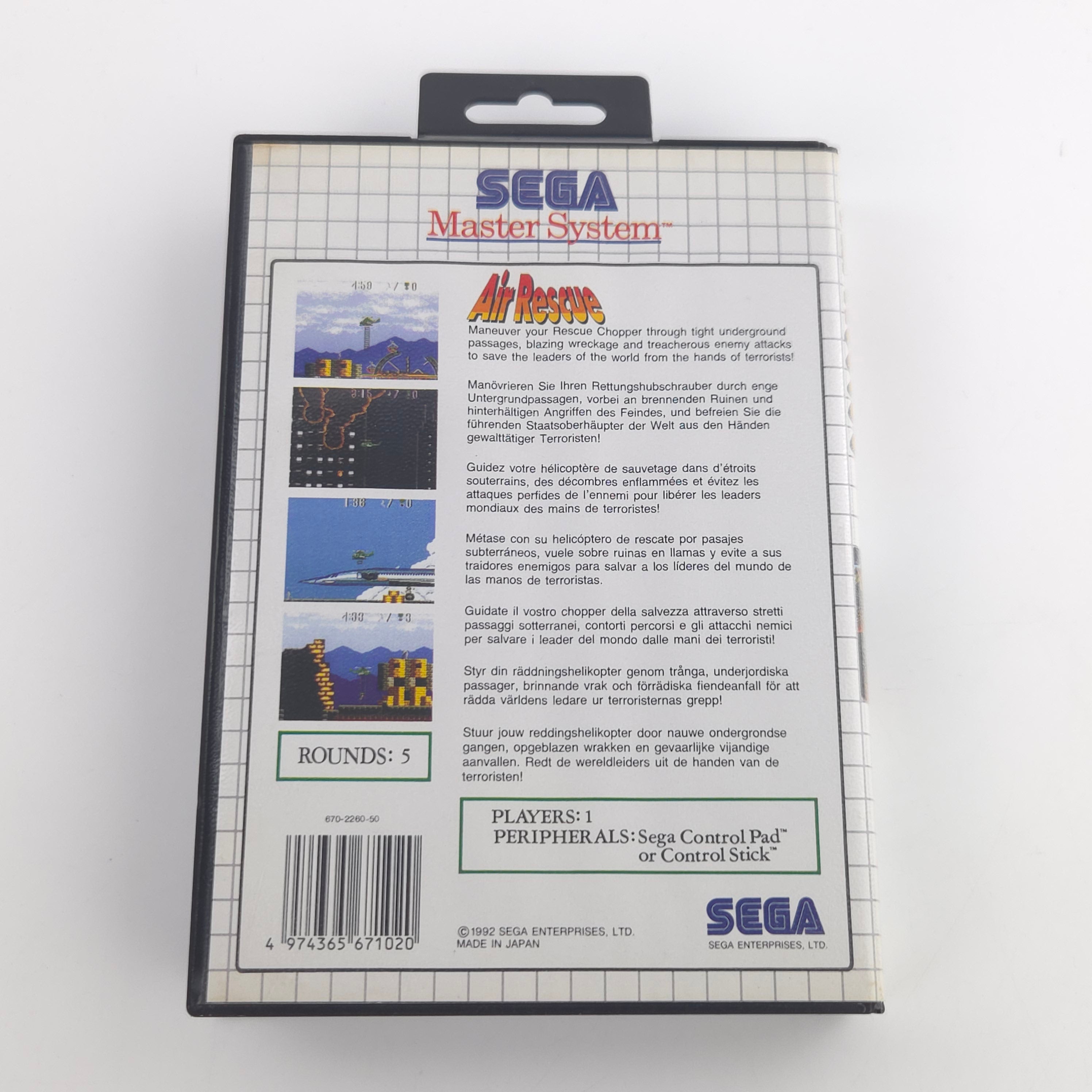 Sega Master System Spiel Air Rescue Modul Anleitung OVP