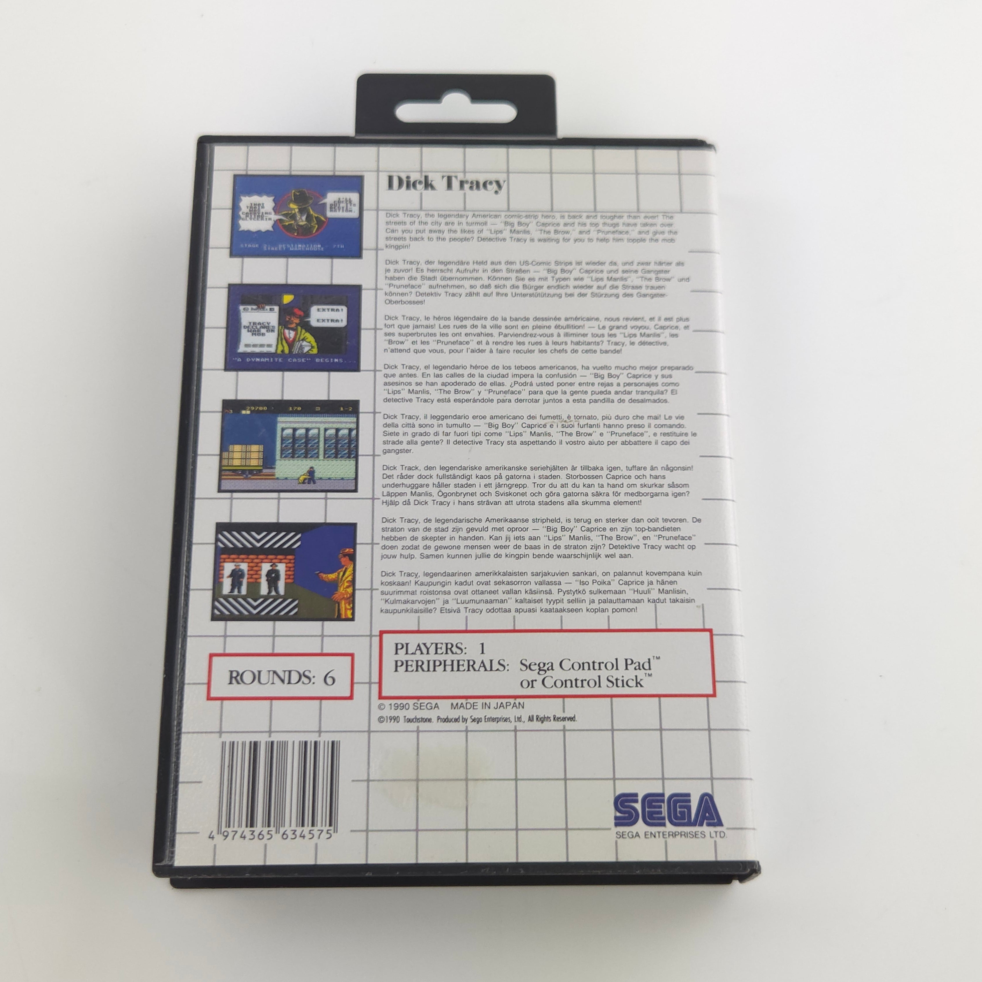 Sega Master System Spiel – Dick Tracy Modul Anleitung PAL