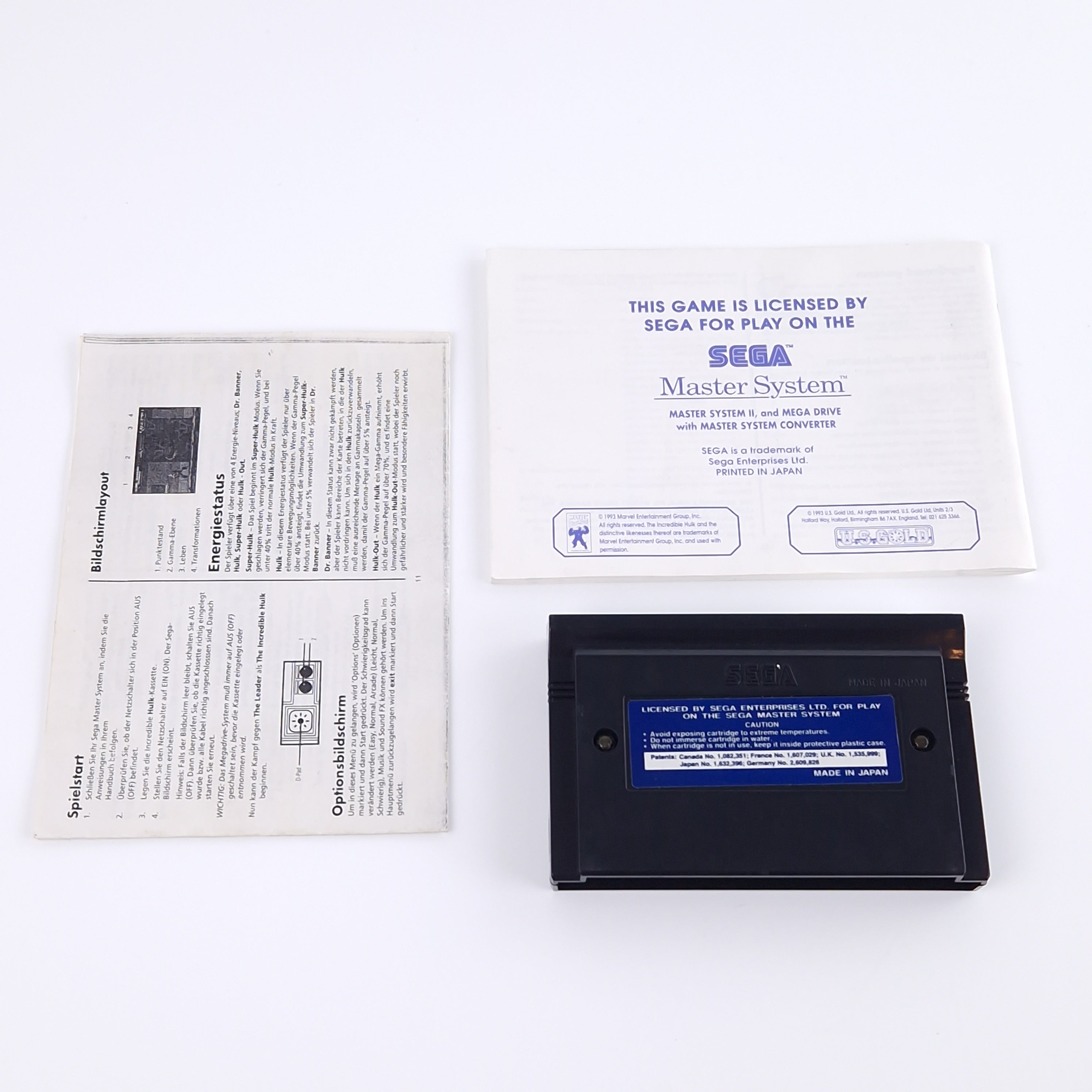 Sega Master System Spiel – The Incredible Hulk OVP PAL