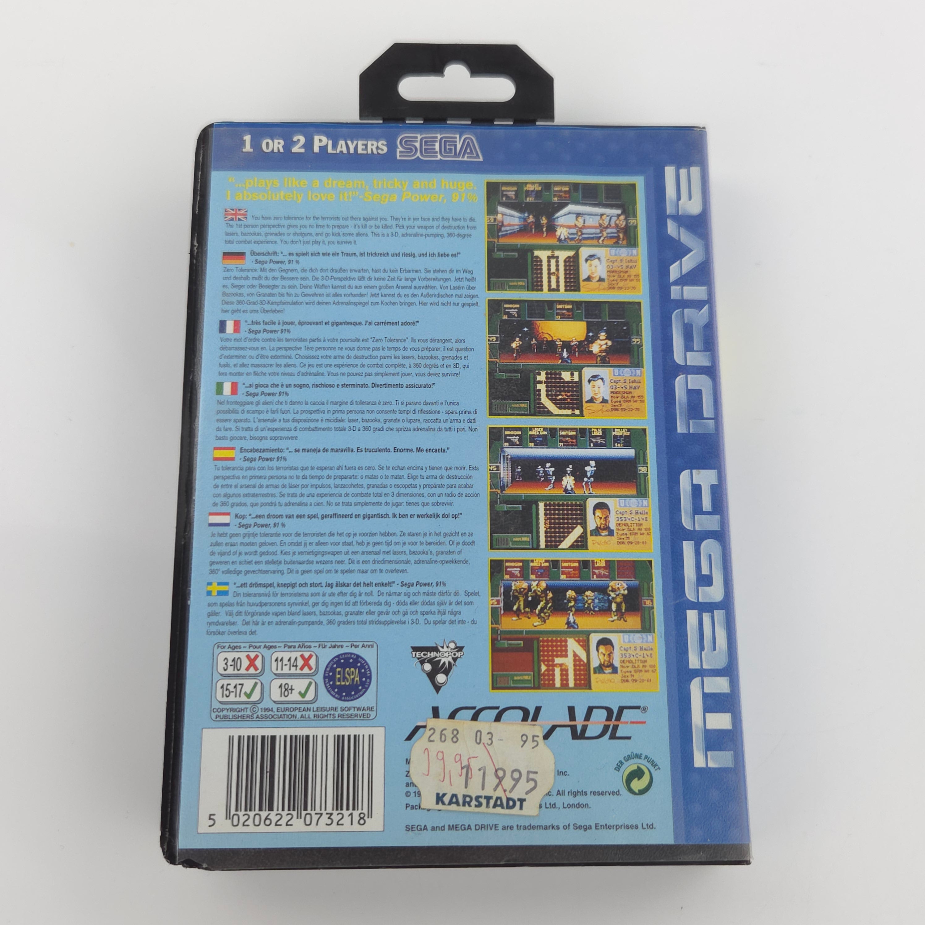 Sega Mega Drive Spiel Zero Tolerance MD OVP PAL EUR MD