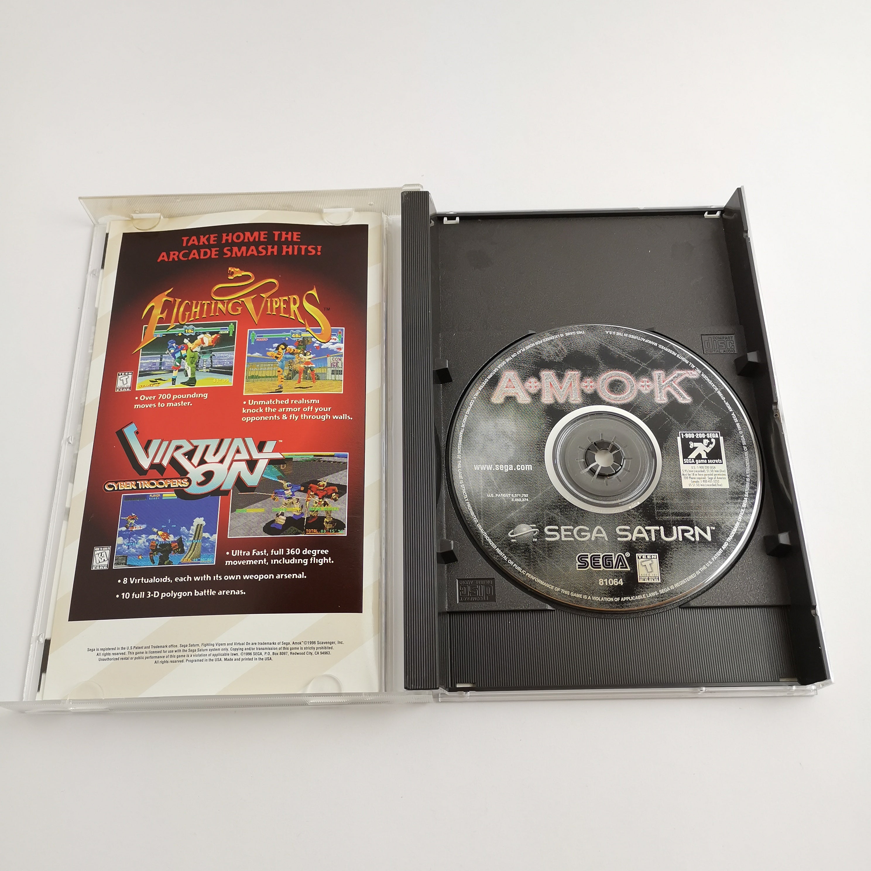 Sega Saturn Spiel – Amok OVP Anleitung NTSC-U/C USA
