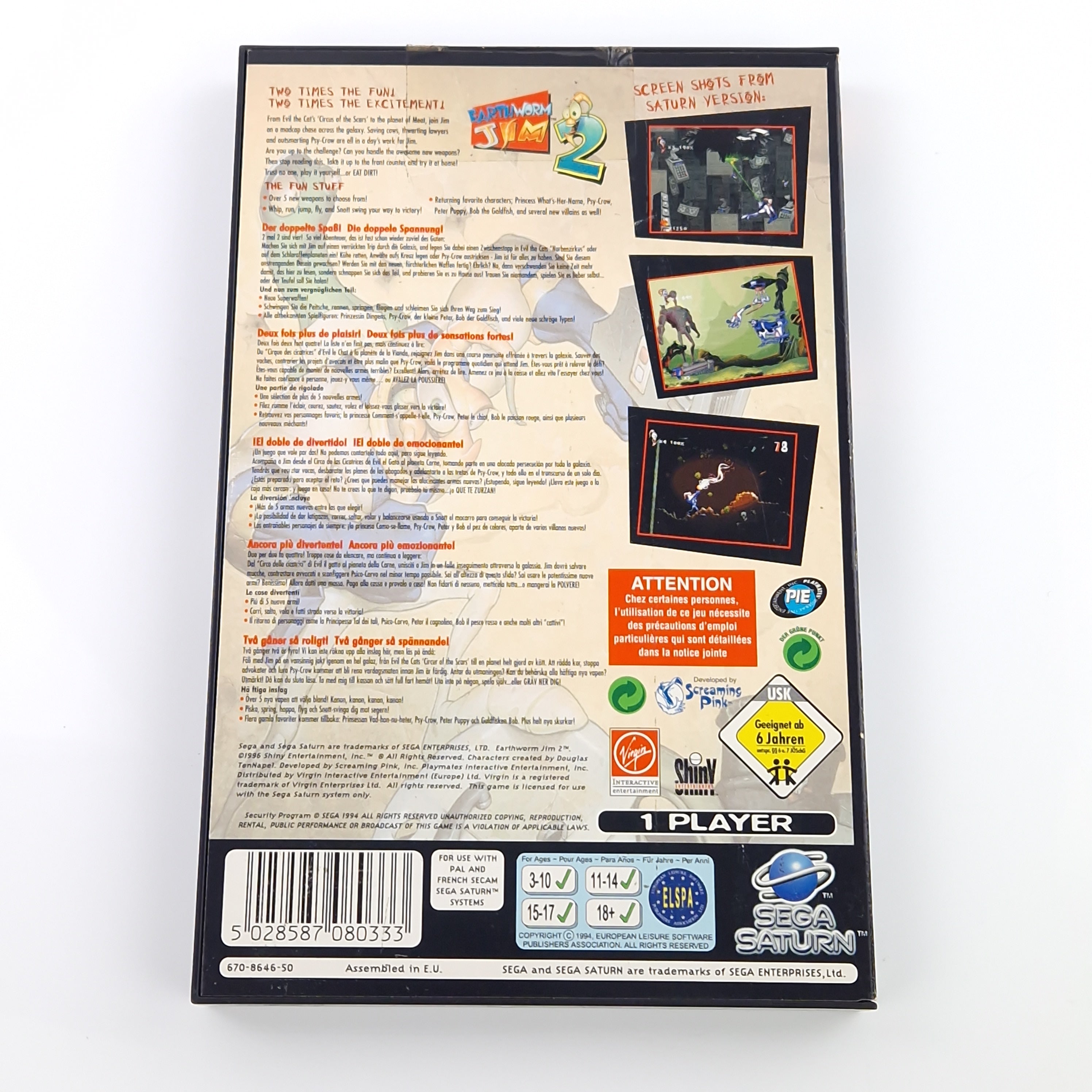 Sega Saturn Spiel – Earthworm Jim 2 OVP PAL Anleitung