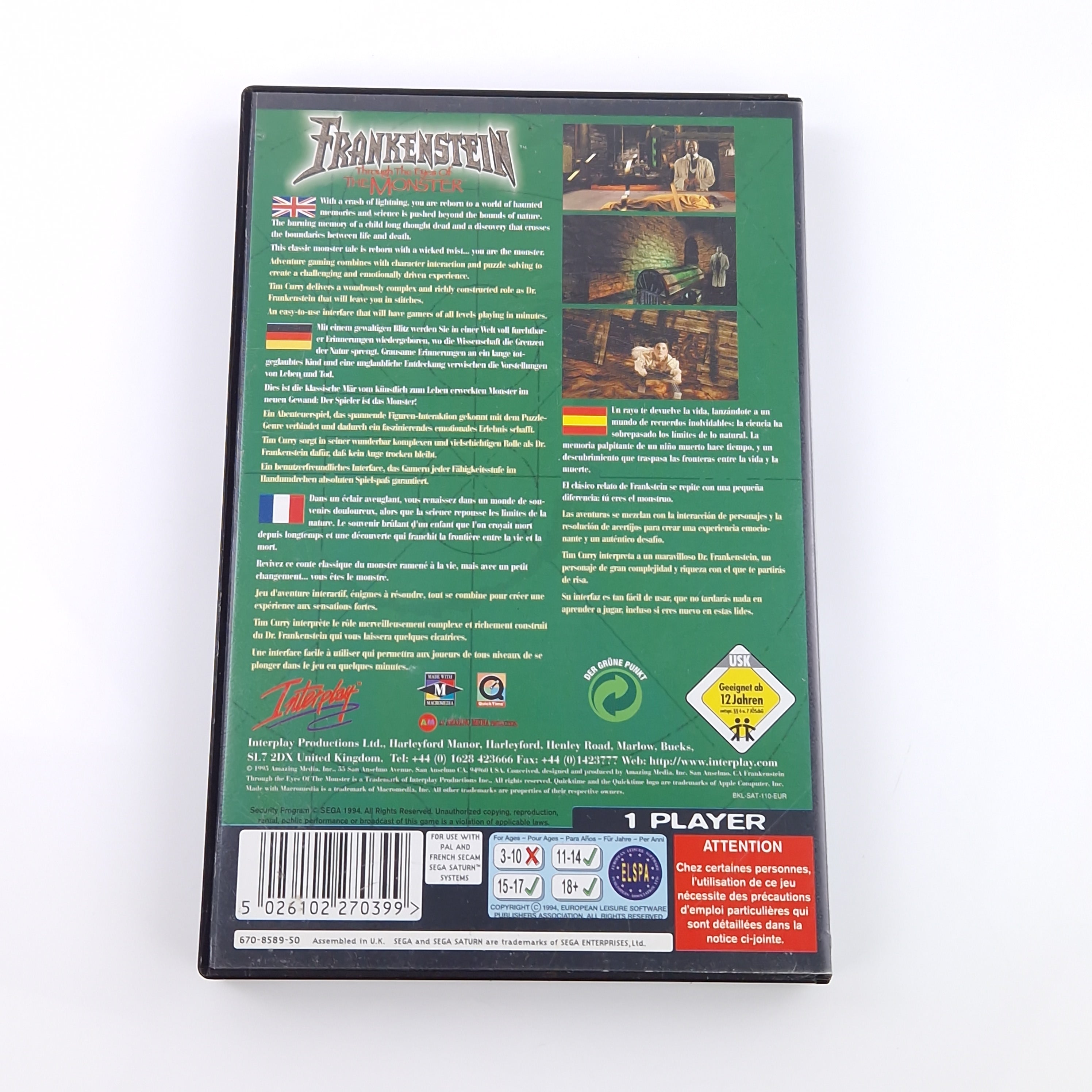 Sega Saturn Spiel – Frankenstein Through the Eyes OVP