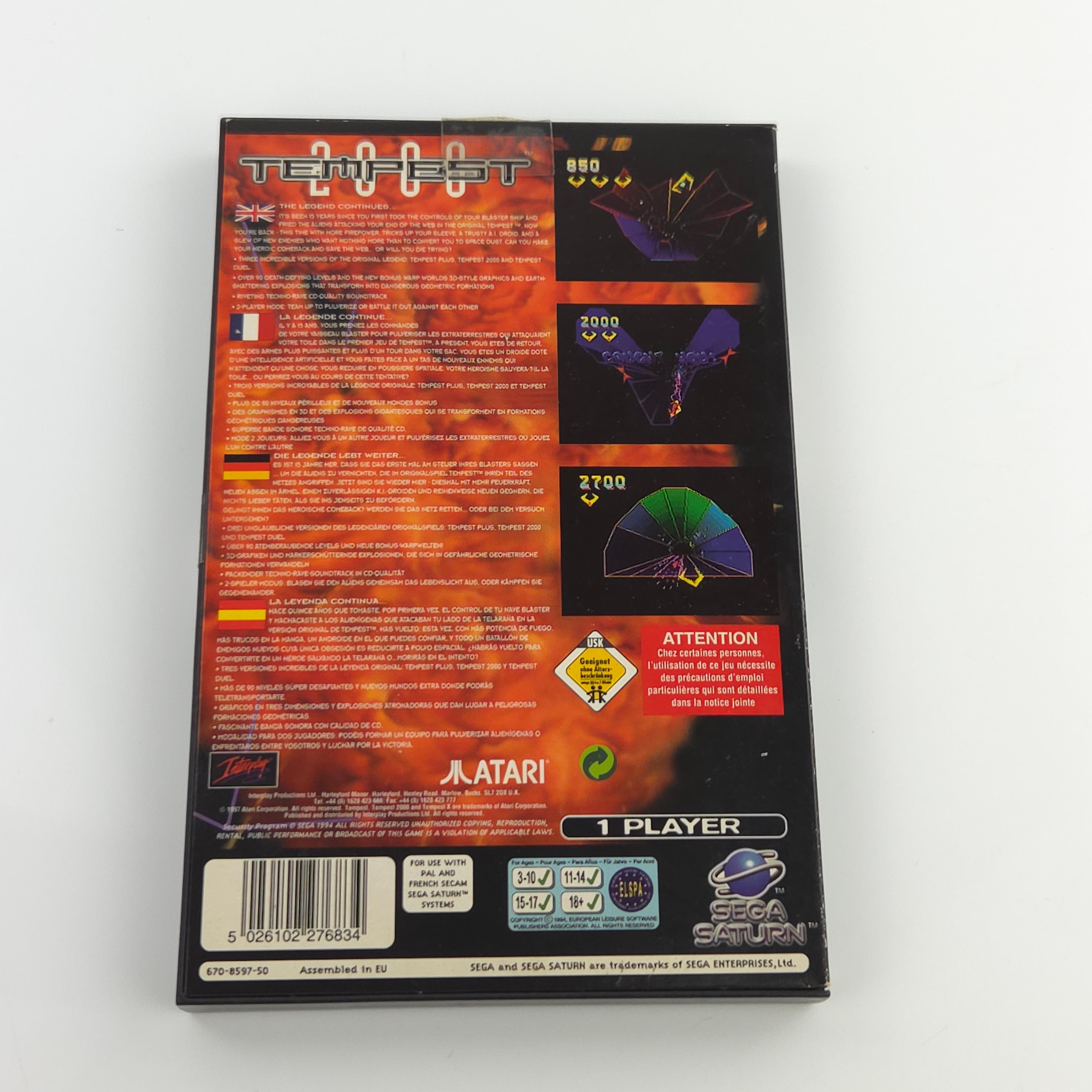 Sega Saturn Spiel – Tempest PAL mit Anleitung OVP