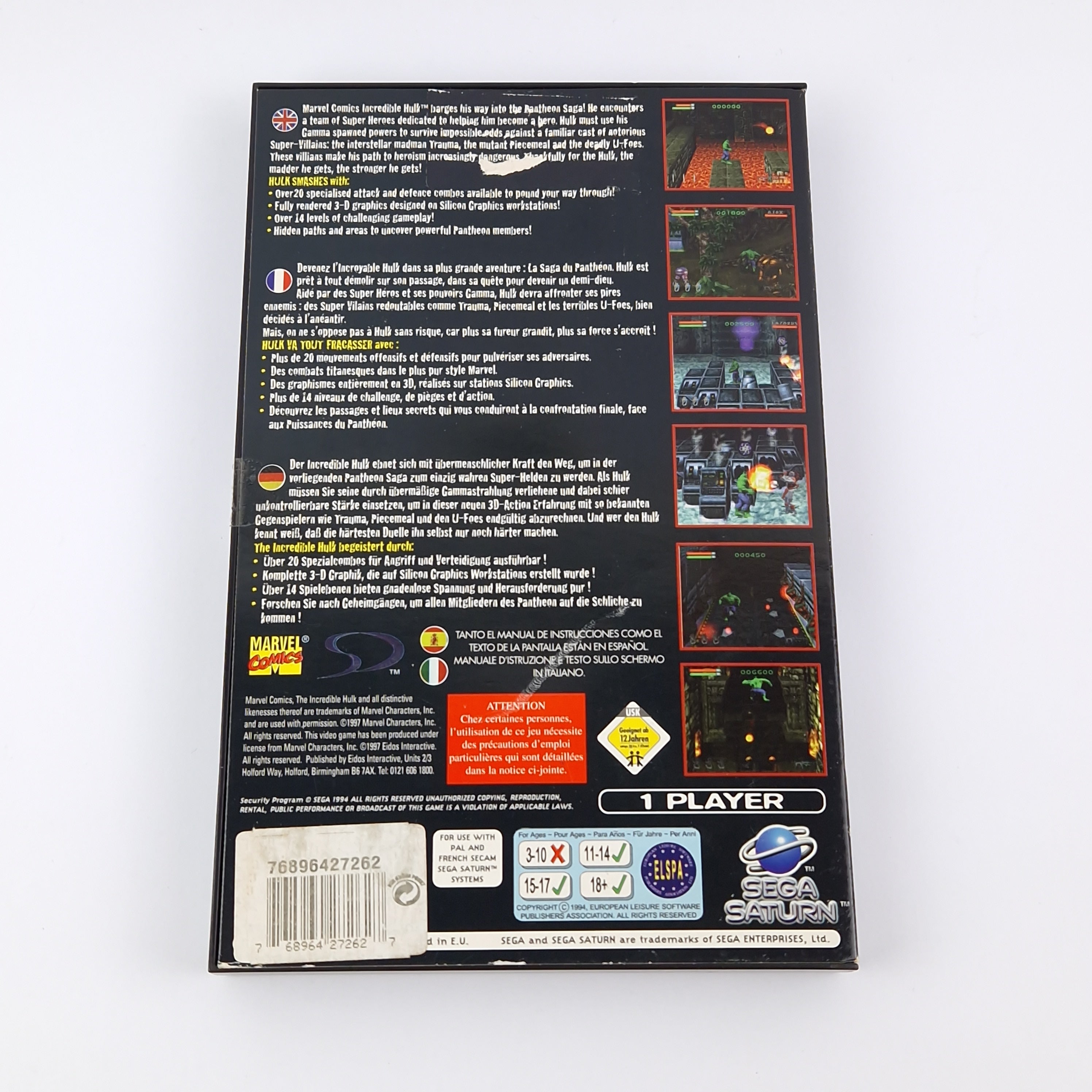 Sega Saturn Spiel – The Incredible Hulk The Pantheon Saga PAL