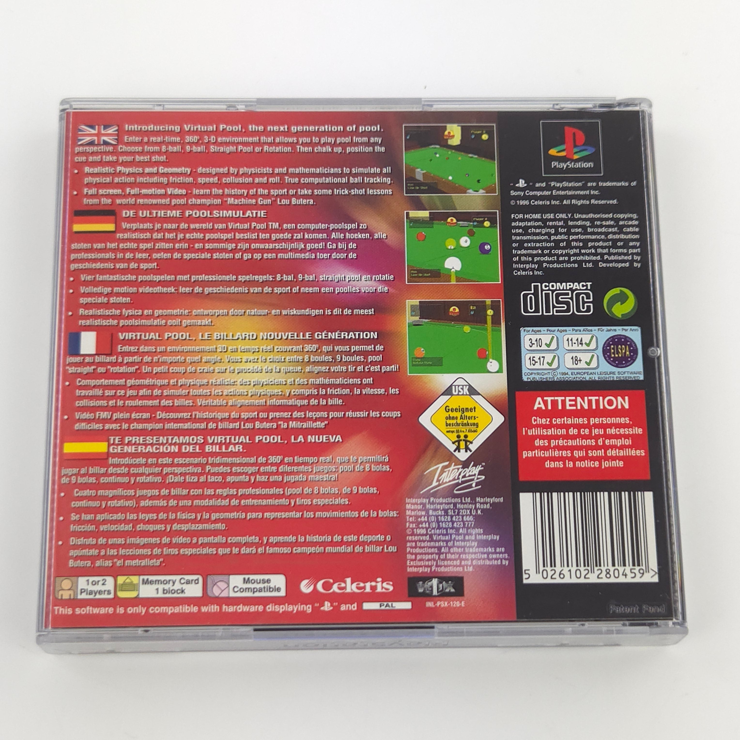 PlayStation 1 Spiel – Virtual Pool (OVP PAL Anleitung)