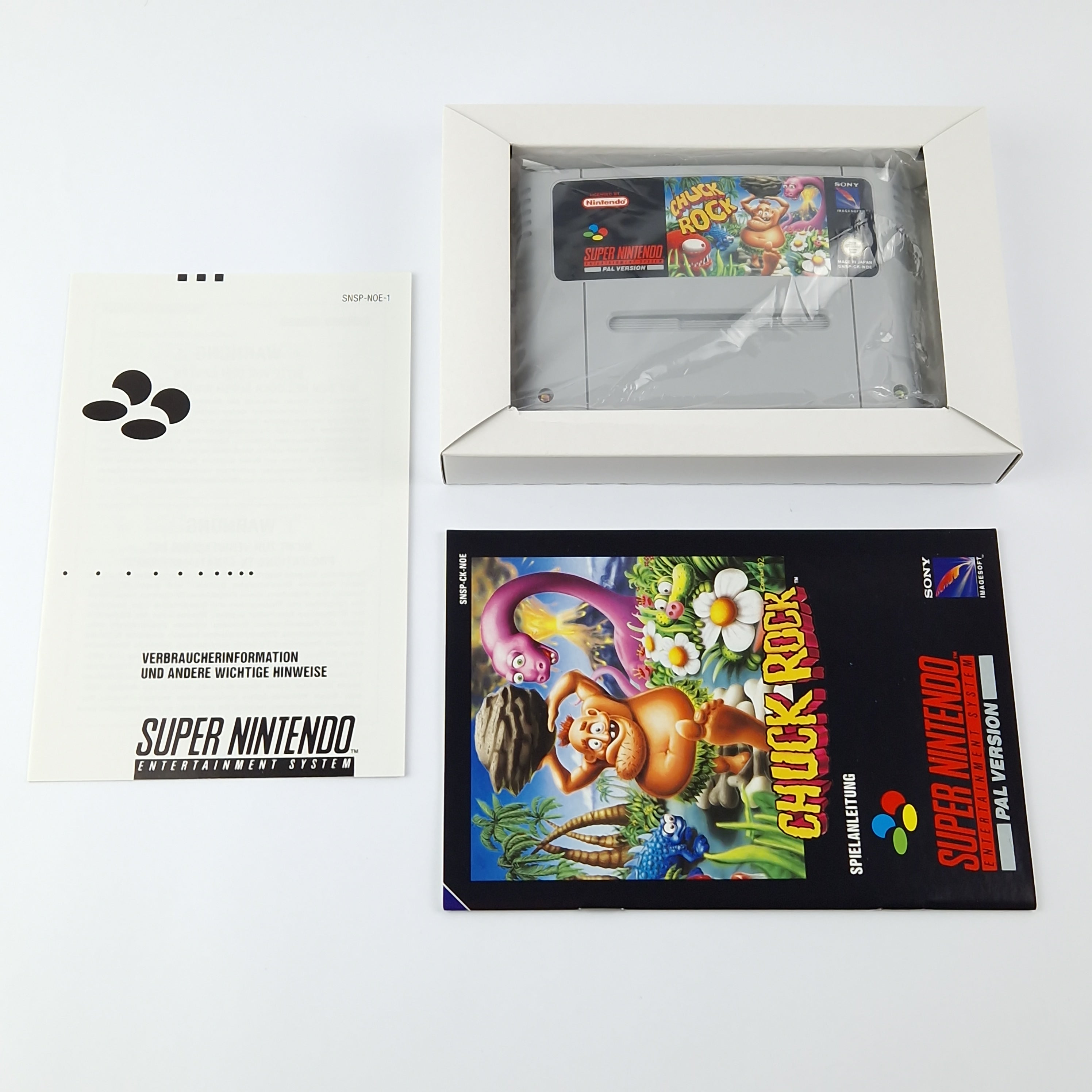 Super Nintendo Spiel – Chuck Rock OVP CIB PAL NOE