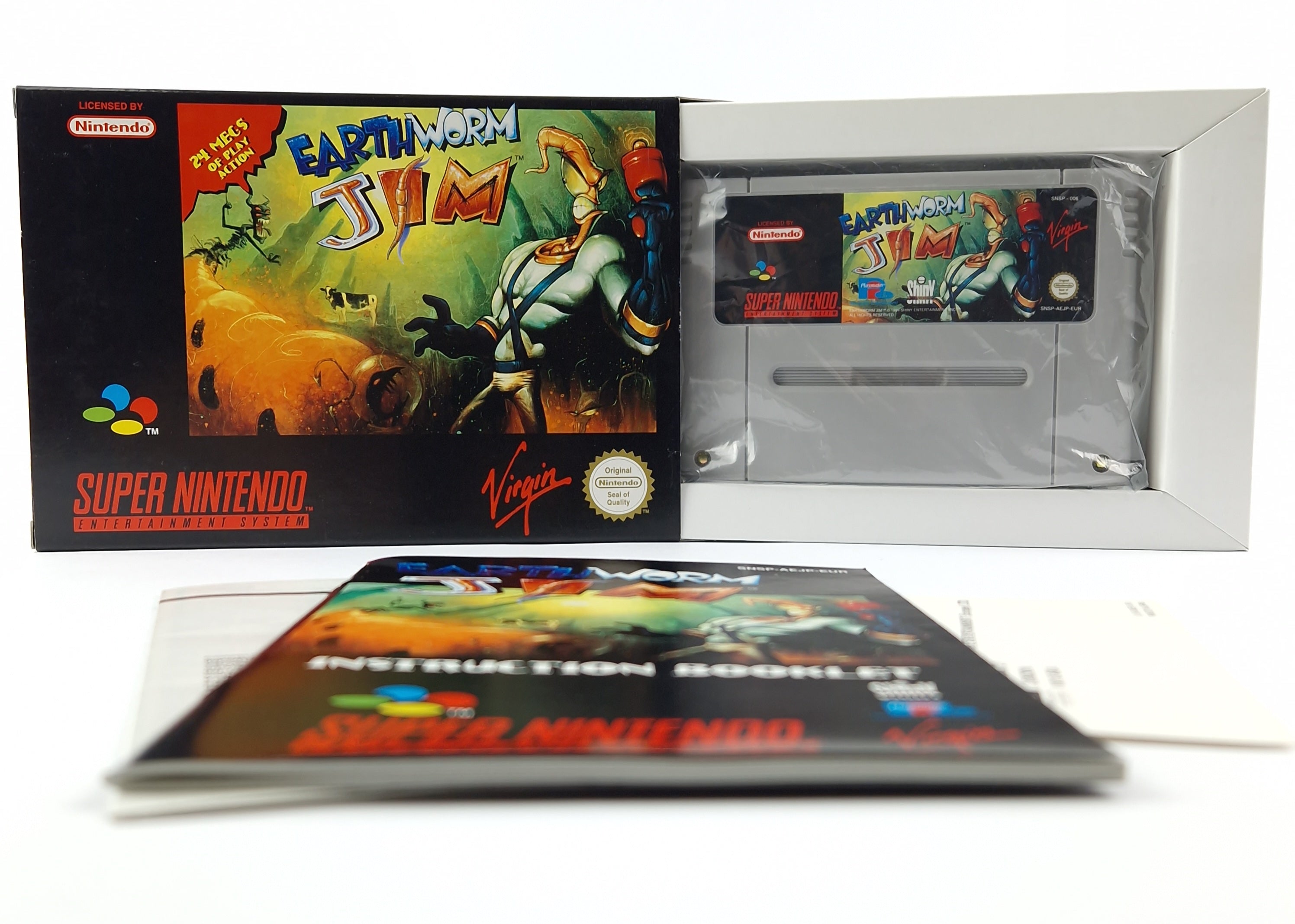 Super Nintendo Spiel – Earth Worm Jim OVP PAL CIB