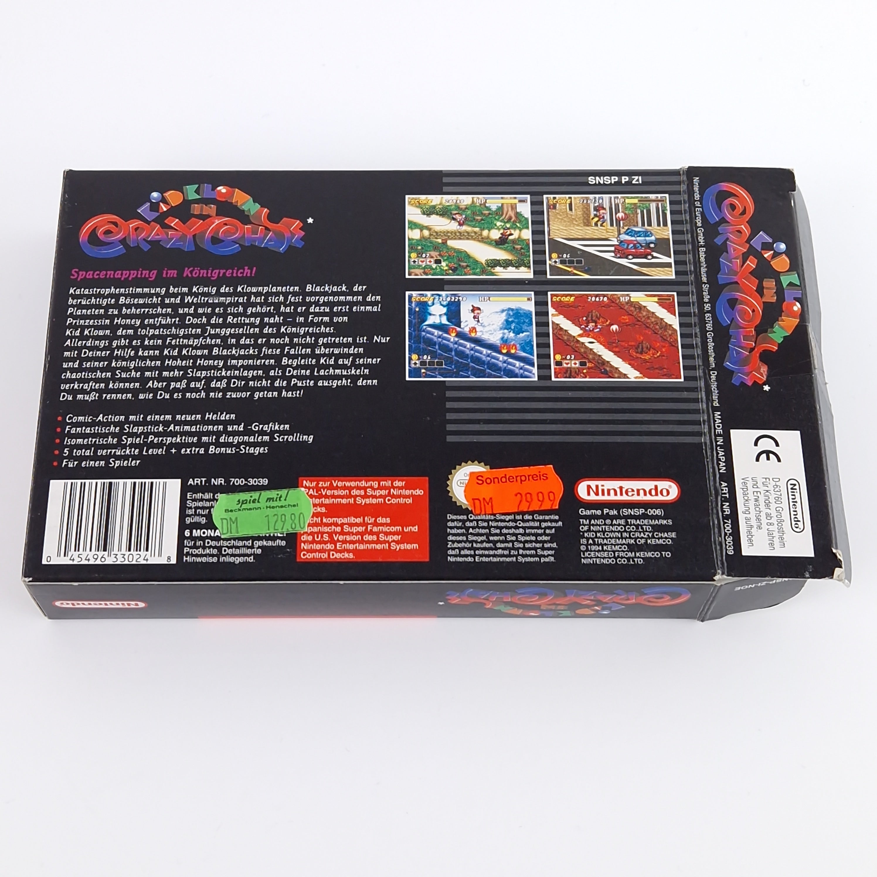 Super Nintendo Spiel – Kid Klown in Crazy Chase OVP PAL