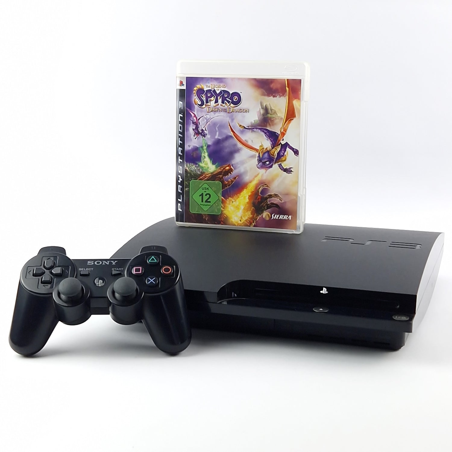 PS3 Slim Konsole mit Kabel, Dual Shock Controller  u. Spyro Dawn of the Dragon