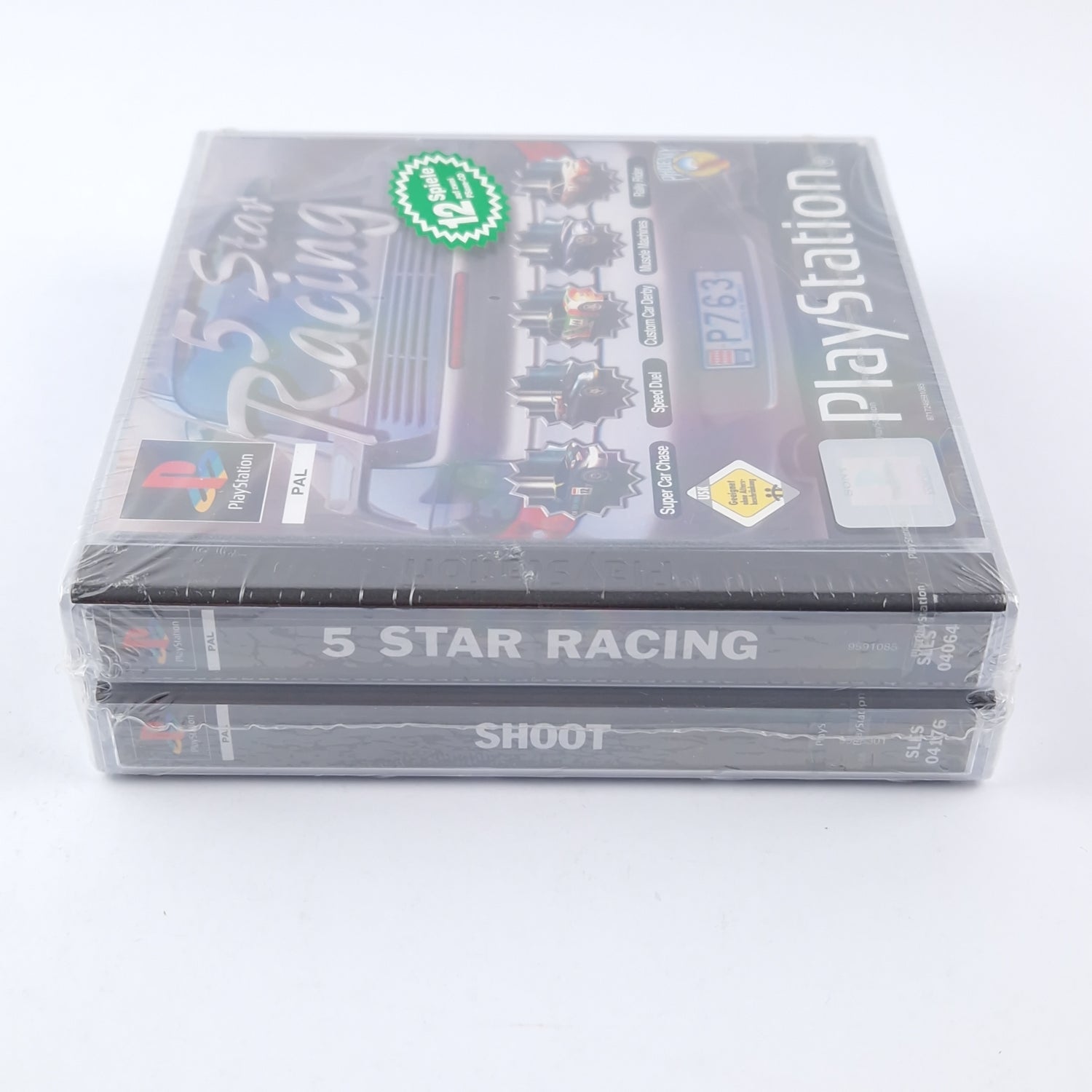 Playstation Spiel : 12 Spiele auf zwei PSone-CD / 5 Star Racing + Shoot PS1 NEU