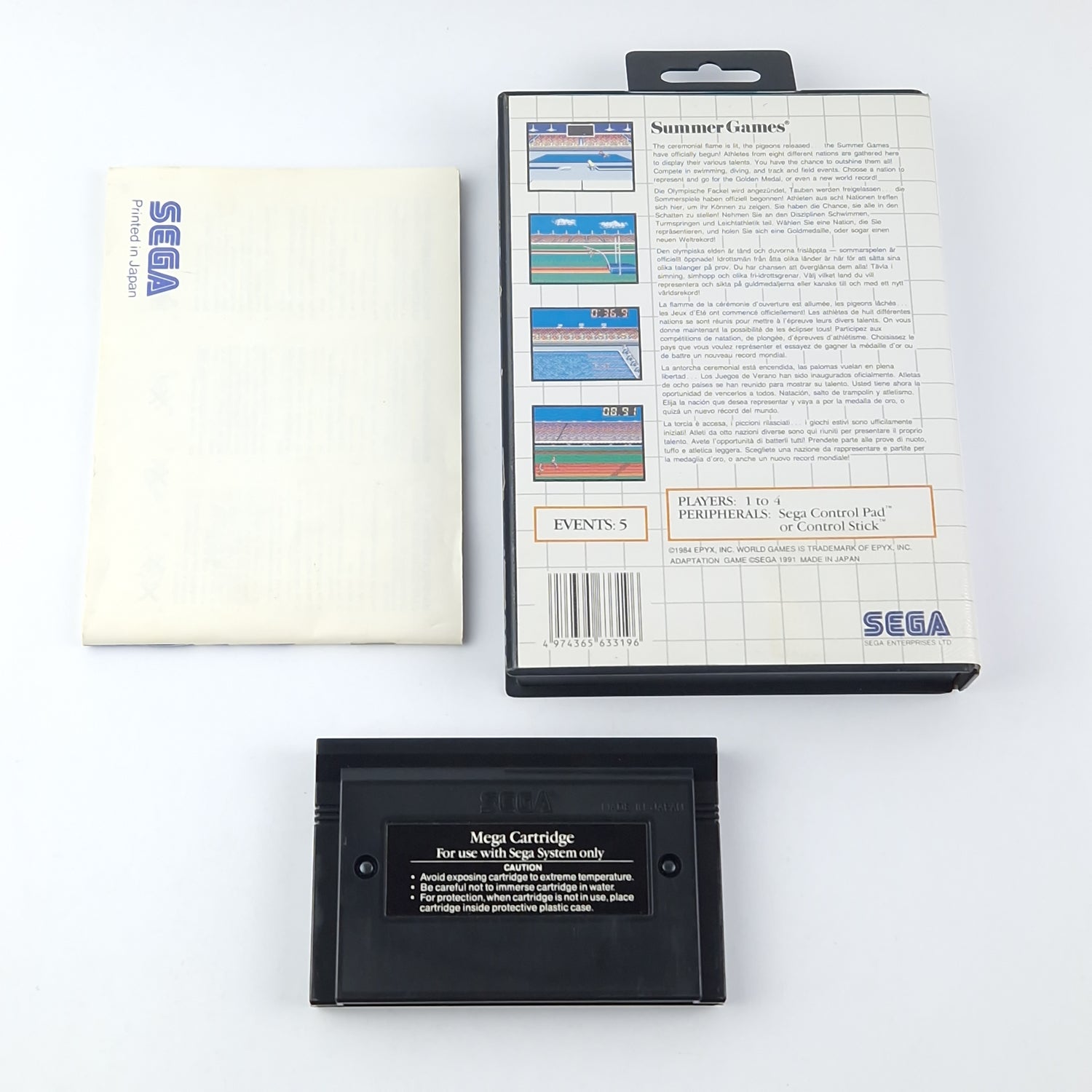 Sega Master System Spiel : Summer Games - OVP Anleitung Modul PAL Cartridge