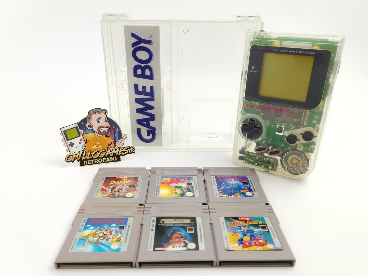 Nintendo Gameboy Classic Transparent Konsolen Bundle, 6 Spiele & Crytal Case [5]