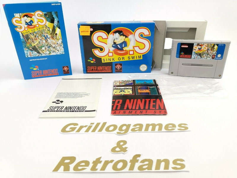 Super Nintendo Spiel " S.O.S Sink or Swim " Snes | Ovp | Pal | CIB | SOS