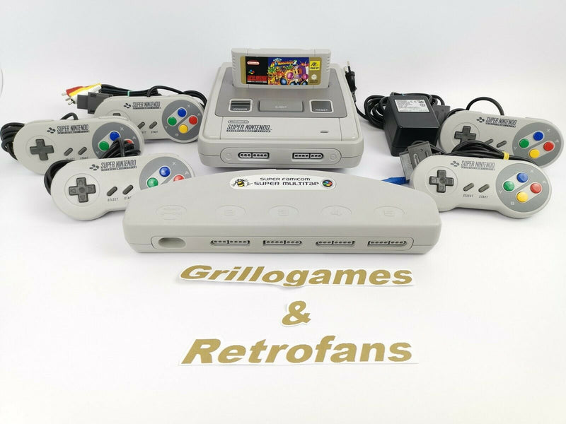Super Nintendo Super Bomberman 2 Multitap Set mit 5 Controllern