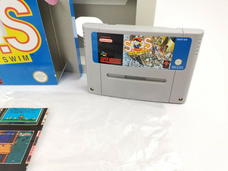 Super Nintendo Spiel " S.O.S Sink or Swim " Snes | Ovp | Pal | CIB | SOS