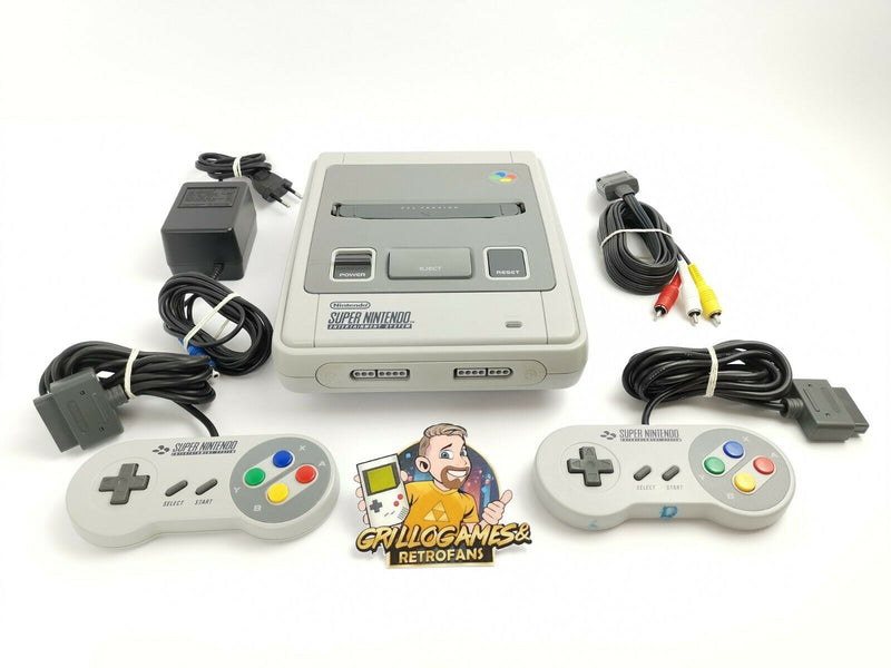 Super Nintendo Multinorm Konsole (NTSC & PAL Spiele), mit 2 Control. und Kabeln