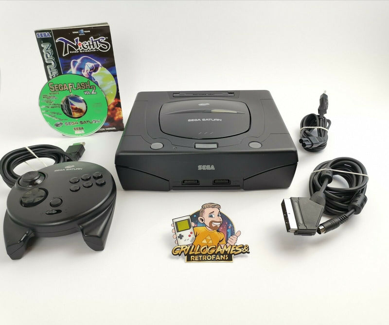 Sega Saturn console bundle with control pad, connection cables and Segaflash Vol 2