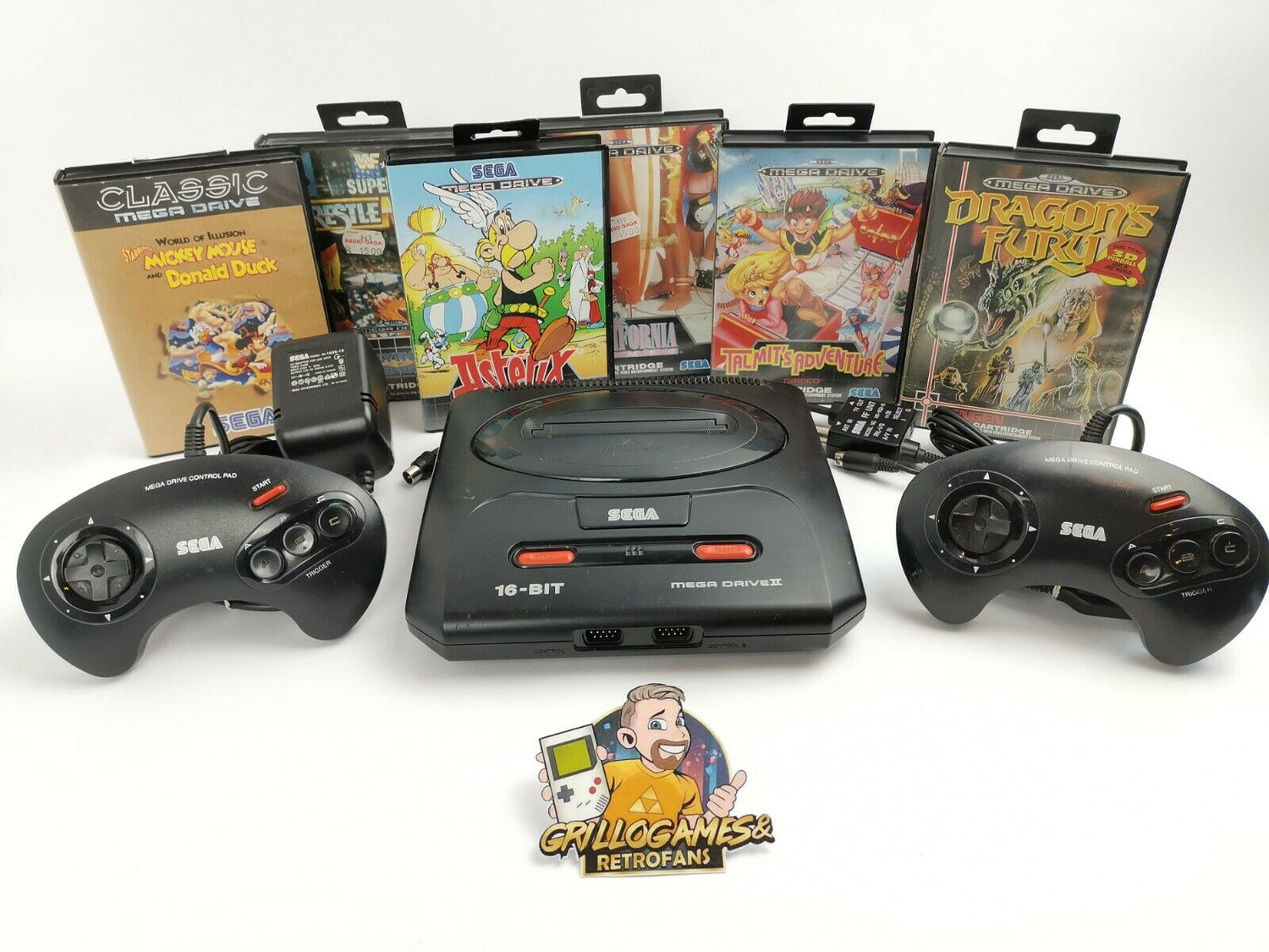 Sega Mega Drive II 2 Konsolen Bundle mit 2 Controllern, Kabeln und 6 Spielen |MD