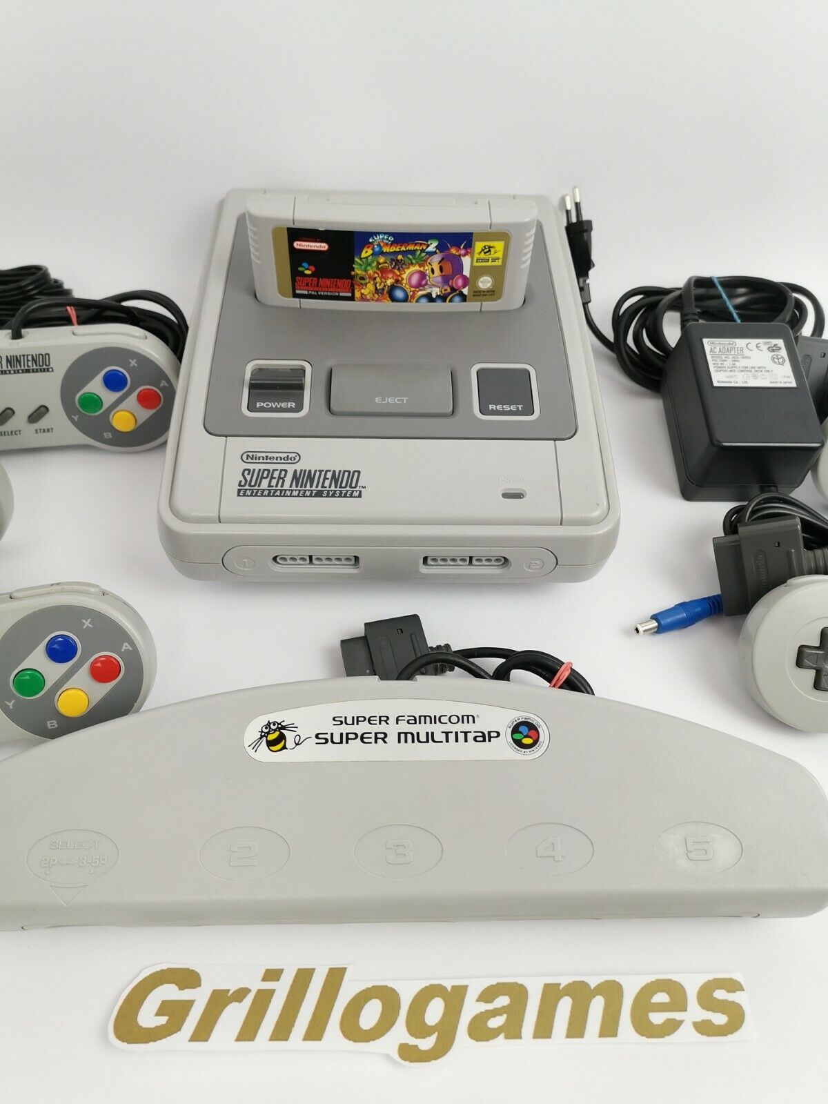 Super Nintendo Super Bomberman 2 Multitap Set mit 5 Controllern