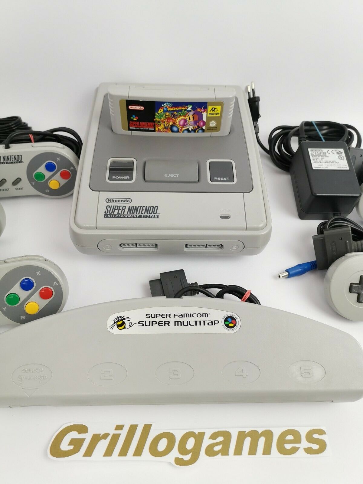 Super Nintendo Super Bomberman 2 Multitap Set of 5 Controllers