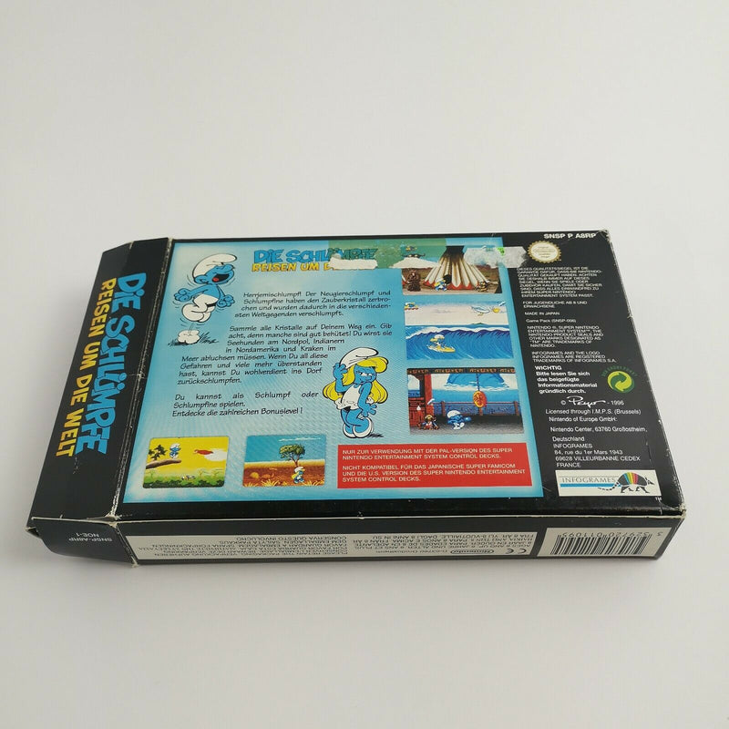 Super Nintendo game "The Smurfs Travel the World" SNES | Original packaging | PAL NOE