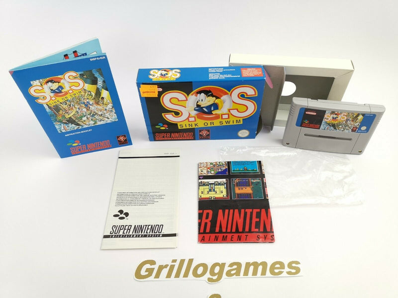 Super Nintendo Spiel " S.O.S Sink or Swim " Snes | Ovp | Pal | CIB | SOS