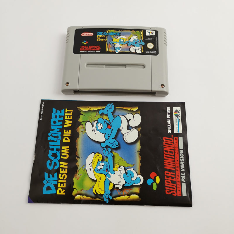 Super Nintendo game "The Smurfs Travel the World" SNES | Original packaging | PAL NOE-1