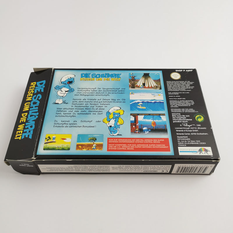 Super Nintendo game "The Smurfs Travel the World" SNES | Original packaging | PAL NOE-1