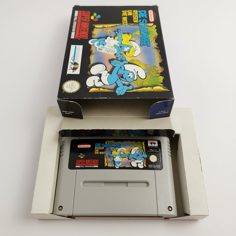 Super Nintendo game "The Smurfs Travel the World" SNES | Original packaging | PAL NOE-1