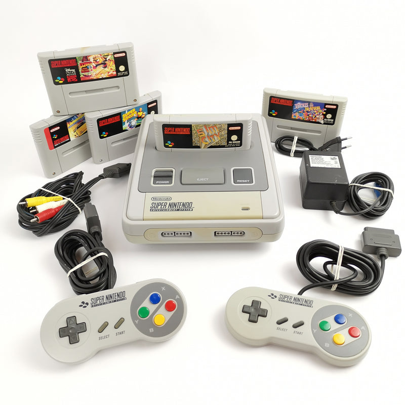 Super Nintendo Konsole : 2 Controller, 5 Spiele u. Kabel | SNES PAL Console